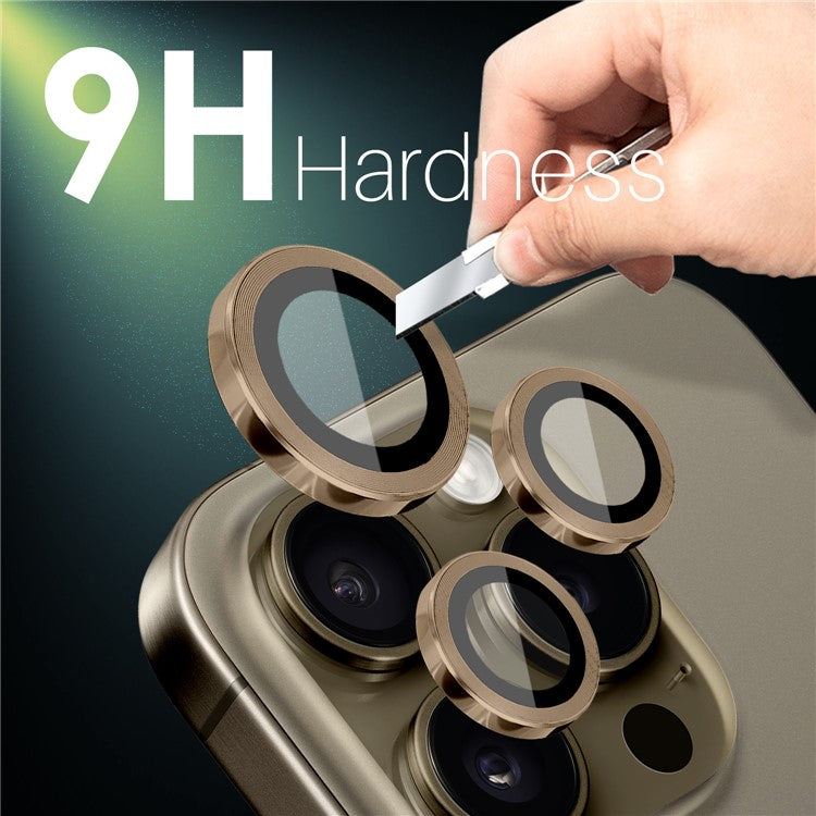 NORTHJO 2 Sets for iPhone 16 Pro / 16 Pro Max Tempered Glass Camera Lens Film CD Veins Metal Ring Lens Guard - Brown