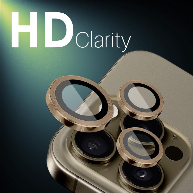 NORTHJO 2 Sets for iPhone 16 Pro / 16 Pro Max Tempered Glass Camera Lens Film CD Veins Metal Ring Lens Guard - Brown