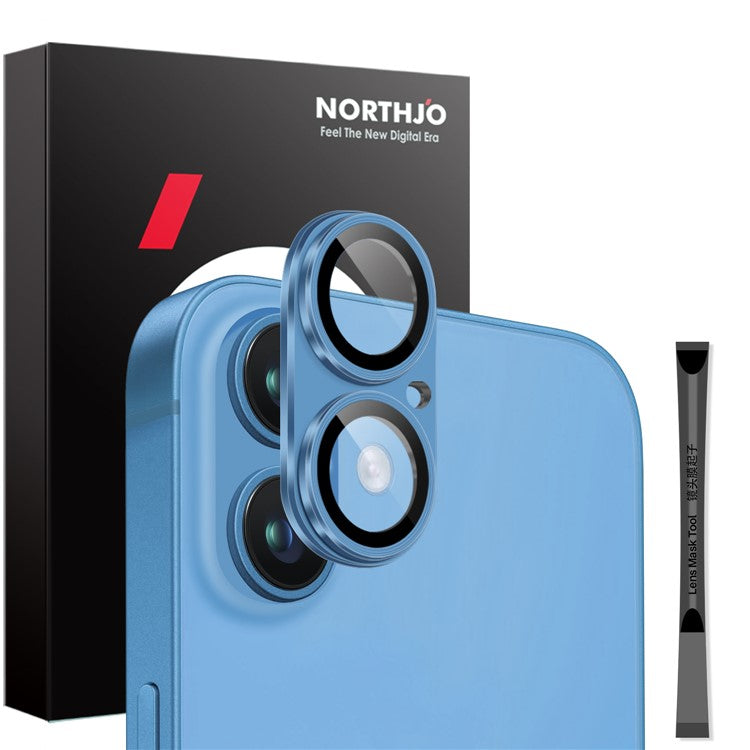 NORTHJO For iPhone 16 / 16 Plus Matte Camera Lens Protector Integrated Metal + Tempered Glass Lens Film - Blue