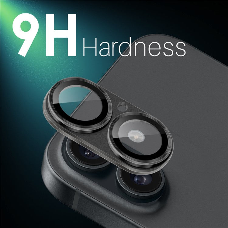 NORTHJO For iPhone 16 / 16 Plus Matte Camera Lens Protector Integrated Metal + Tempered Glass Lens Film - Black