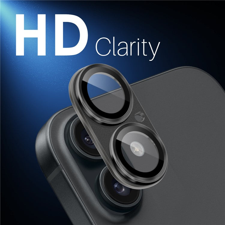 NORTHJO For iPhone 16 / 16 Plus Matte Camera Lens Protector Integrated Metal + Tempered Glass Lens Film - Black