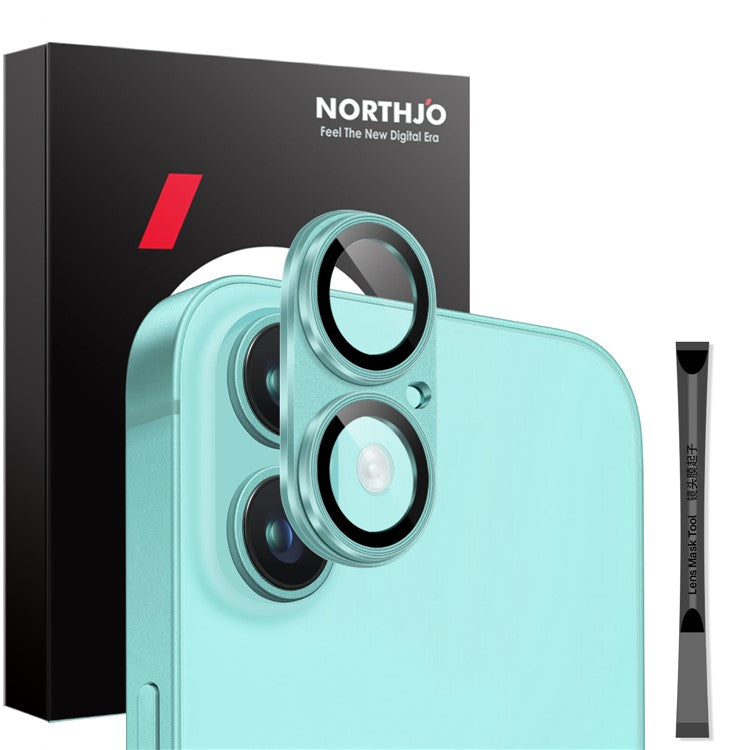 NORTHJO For iPhone 16 / 16 Plus Matte Camera Lens Protector Integrated Metal + Tempered Glass Lens Film - Cyan