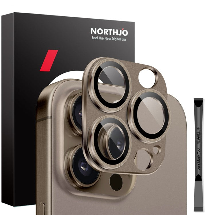 NORTHJO For iPhone 16 Pro / 16 Pro Max Camera Lens Protector Integrated Matte Metal + Tempered Glass Lens Film - Brown