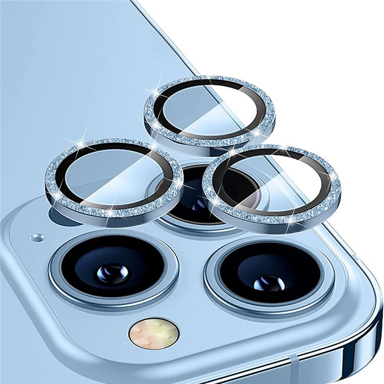 ENKAY HAT PRINCE 1Set For iPhone 16 Pro / 16 Pro Max Camera Lens Protector Glitter Metal Ring Lens Film - Baby Blue