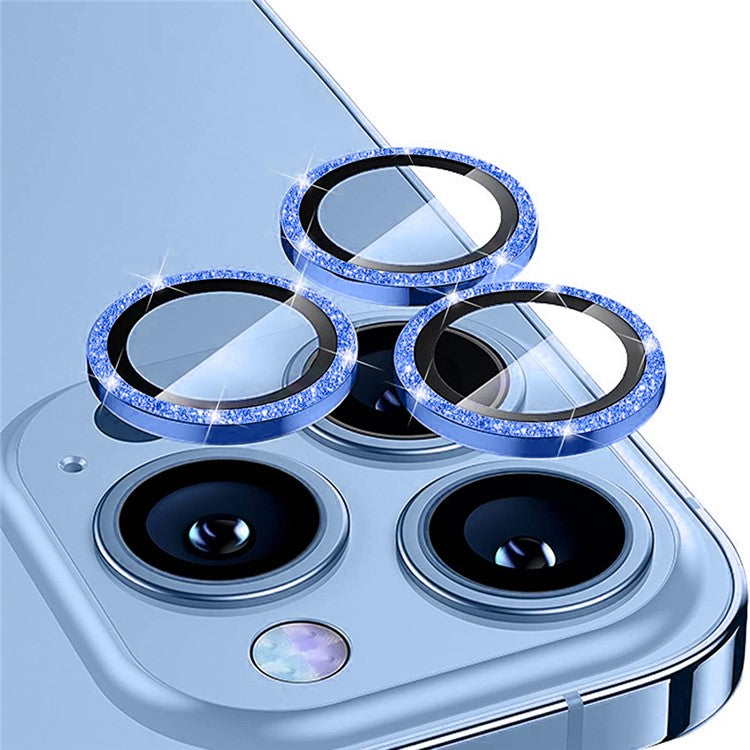 ENKAY HAT PRINCE 1Set For iPhone 16 Pro / 16 Pro Max Camera Lens Protector Glitter Metal Ring Lens Film - Blue