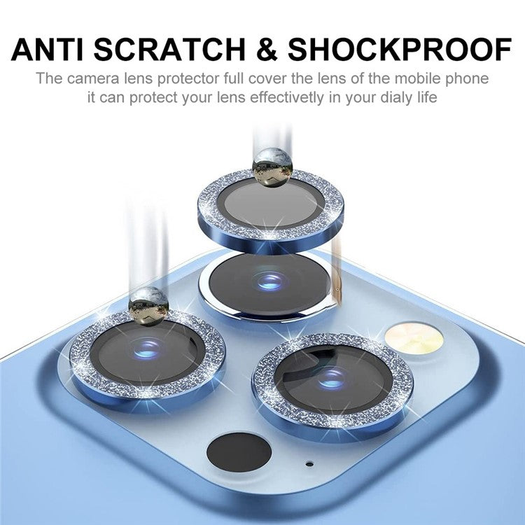 ENKAY HAT PRINCE 1Set For iPhone 16 Pro / 16 Pro Max Camera Lens Protector Glitter Metal Ring Lens Film - Blue