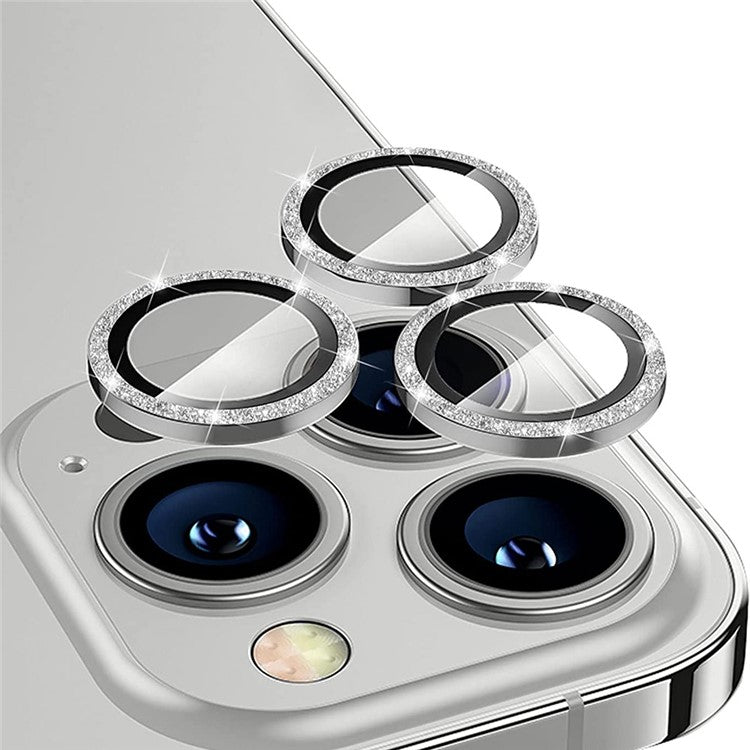 ENKAY HAT PRINCE 1Set For iPhone 16 Pro / 16 Pro Max Camera Lens Protector Glitter Metal Ring Lens Film - Silver