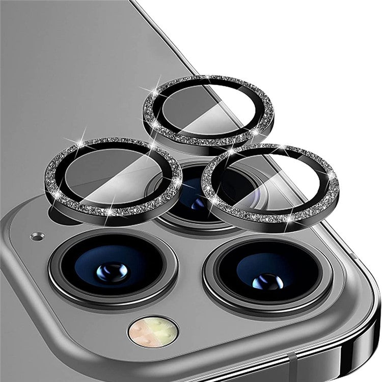 ENKAY HAT PRINCE 1Set For iPhone 16 Pro / 16 Pro Max Camera Lens Protector Glitter Metal Ring Lens Film - Black