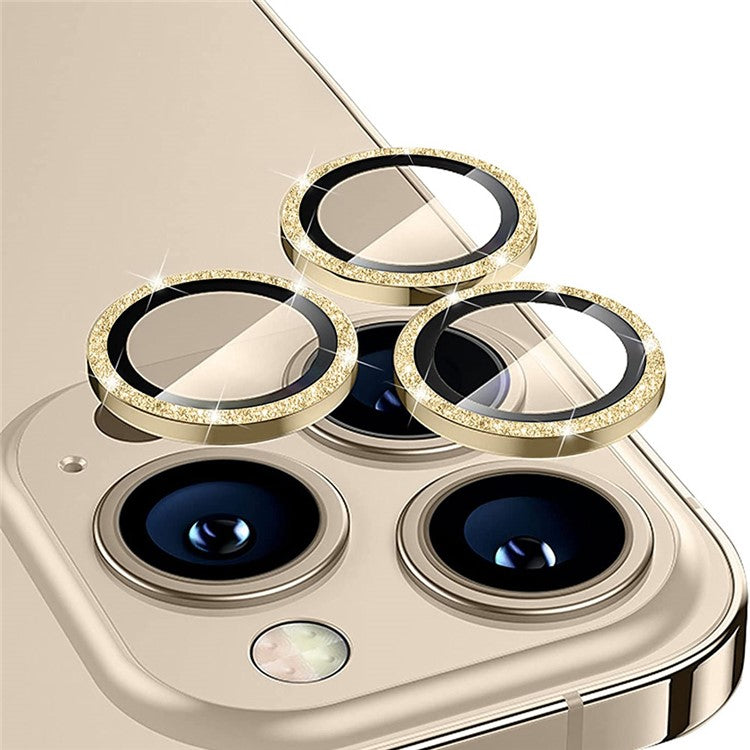 ENKAY HAT PRINCE 1Set For iPhone 16 Pro / 16 Pro Max Camera Lens Protector Glitter Metal Ring Lens Film - Gold