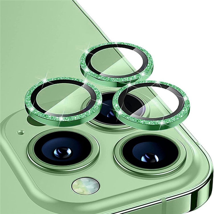 ENKAY HAT PRINCE 1Set For iPhone 16 Pro / 16 Pro Max Camera Lens Protector Glitter Metal Ring Lens Film - Blackish Green