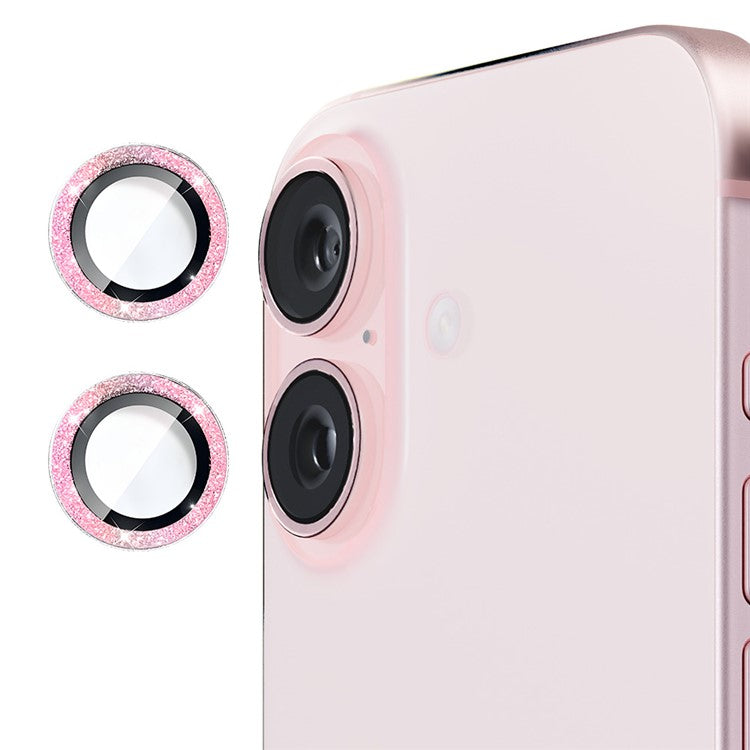 ENKAY HAT PRINCE 1Set For iPhone 16 / 16 Plus Camera Lens Film Glitter Metal Ring Lens Protector - Pink