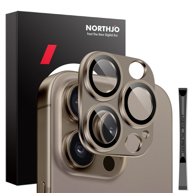 NORTHJO For iPhone 16 Pro Max / 16 Pro Integrated Camera Lens Protector CD Vein Metal Frame + Tempered Glass Lens Film - Brown