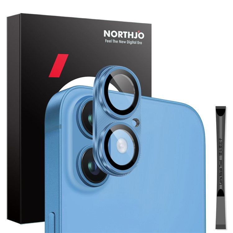 NORTHJO For iPhone 16 Plus / 16 Integrated Camera Lens Protector CD Vein Metal Frame + Tempered Glass Lens Film - Blue