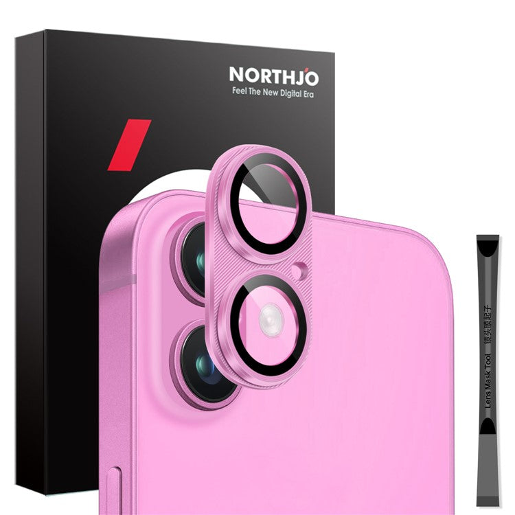 NORTHJO For iPhone 16 Plus / 16 Integrated Camera Lens Protector CD Vein Metal Frame + Tempered Glass Lens Film - Rose