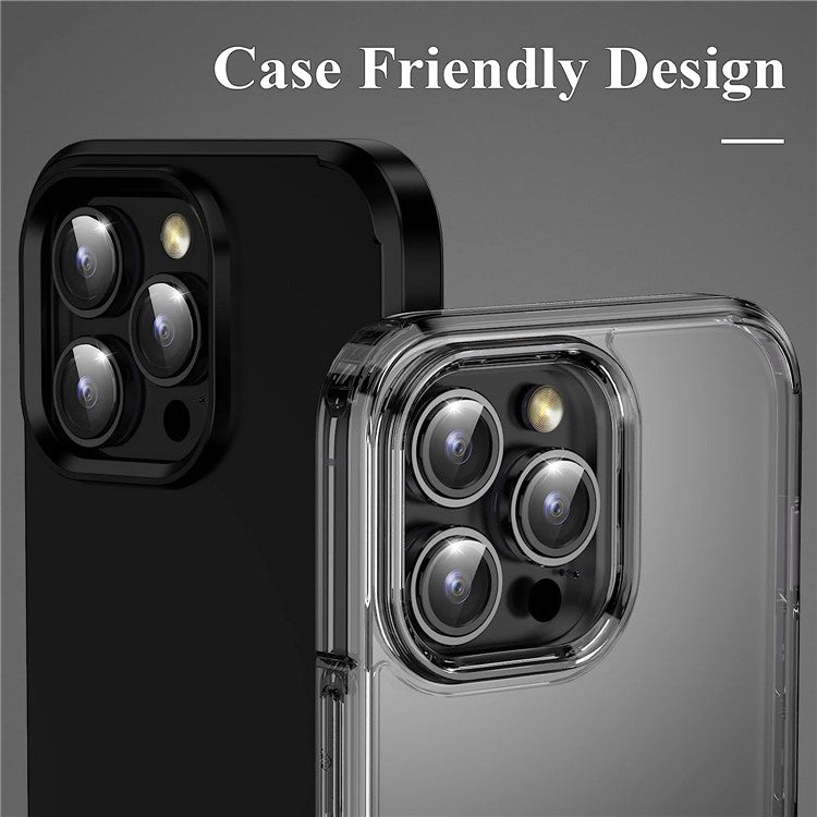 1Set For iPhone 16 Pro / 16 Pro Max Camera Lens Film Tempered Glass CD Vein Metal Ring Rear Lens Protector - Black