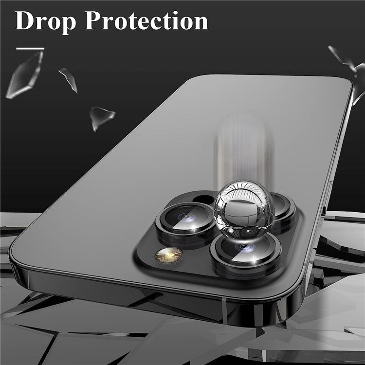 1Set For iPhone 16 Pro / 16 Pro Max Camera Lens Film Tempered Glass CD Vein Metal Ring Rear Lens Protector - Black