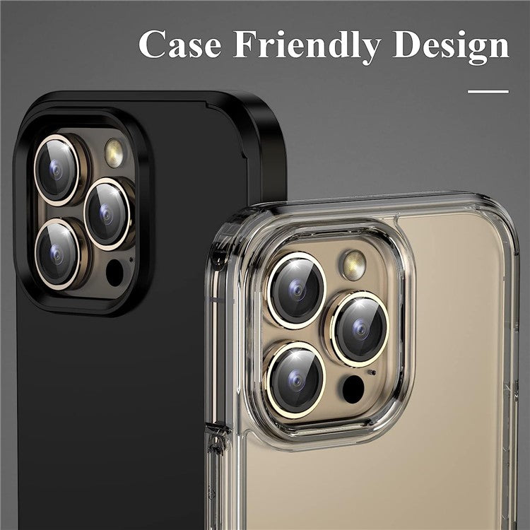 1Set For iPhone 16 Pro / 16 Pro Max Camera Lens Film Tempered Glass CD Vein Metal Ring Rear Lens Protector - Gold