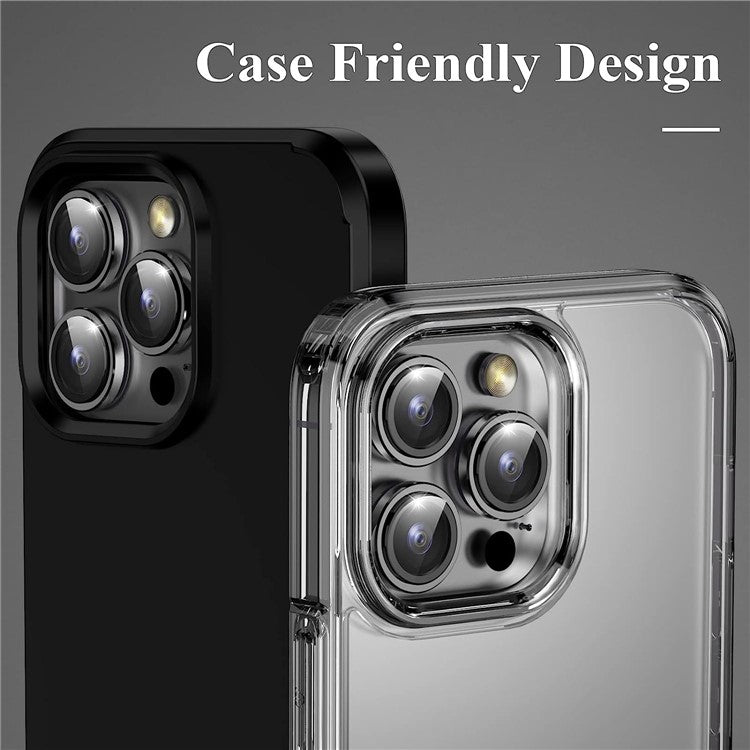 1Set For iPhone 16 Pro / 16 Pro Max Camera Lens Film Tempered Glass CD Vein Metal Ring Rear Lens Protector - Silver