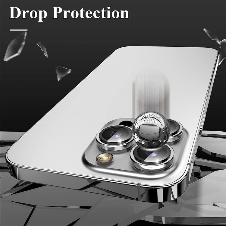 1Set For iPhone 16 Pro / 16 Pro Max Camera Lens Film Tempered Glass CD Vein Metal Ring Rear Lens Protector - Silver