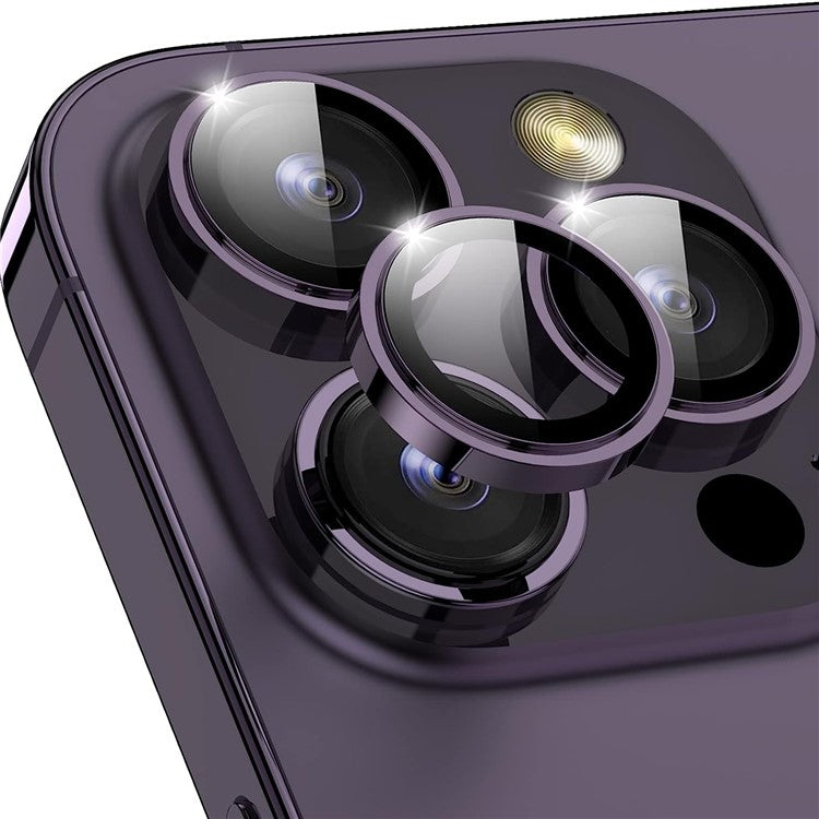 1Set For iPhone 16 Pro / 16 Pro Max Camera Lens Film Tempered Glass CD Vein Metal Ring Rear Lens Protector - Purple