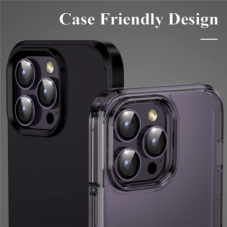 1Set For iPhone 16 Pro / 16 Pro Max Camera Lens Film Tempered Glass CD Vein Metal Ring Rear Lens Protector - Purple