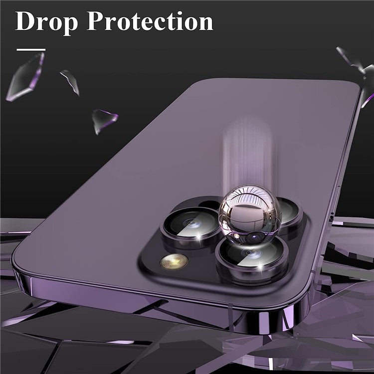 1Set For iPhone 16 Pro / 16 Pro Max Camera Lens Film Tempered Glass CD Vein Metal Ring Rear Lens Protector - Purple