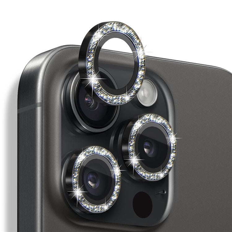 NORTHJO 1 Set For iPhone 16 Pro / 16 Pro Max Camera Lens Film Tempered Glass+Metal Glitter Rear Lens Protector - Black