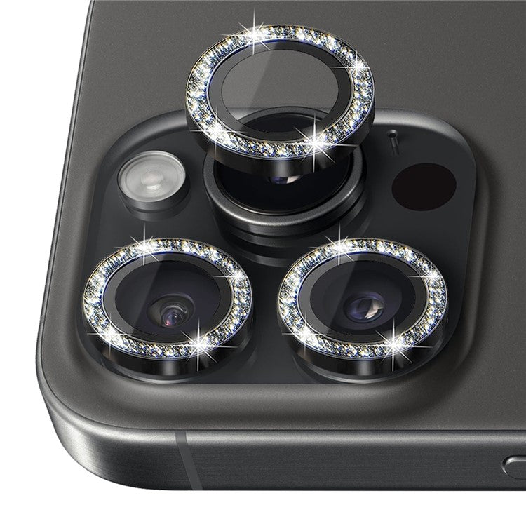 NORTHJO 1 Set For iPhone 16 Pro / 16 Pro Max Camera Lens Film Tempered Glass+Metal Glitter Rear Lens Protector - Black