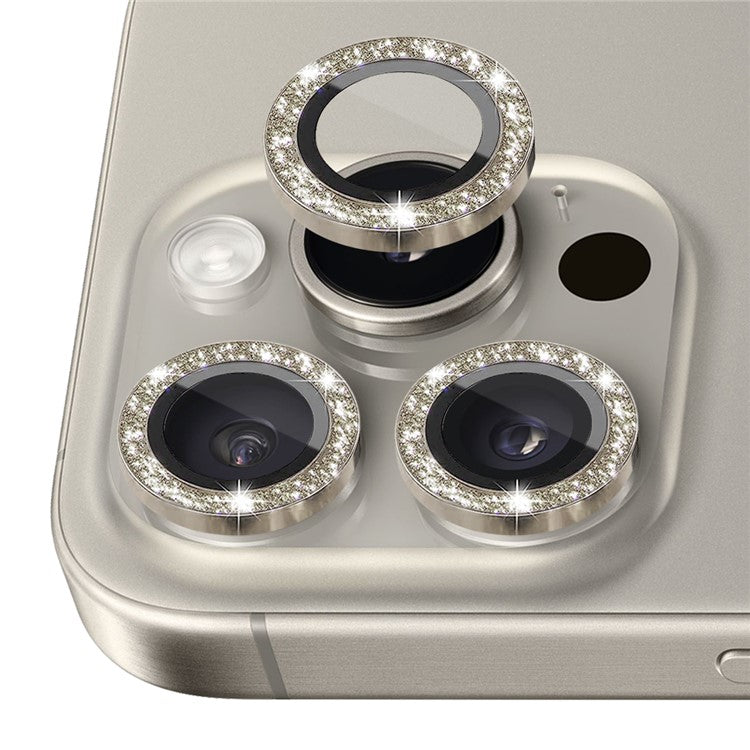 NORTHJO 1 Set For iPhone 16 Pro / 16 Pro Max Camera Lens Film Tempered Glass+Metal Glitter Rear Lens Protector - Natural