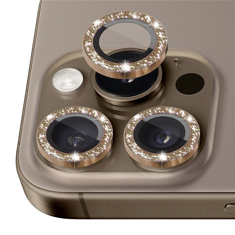 NORTHJO 1 Set For iPhone 16 Pro / 16 Pro Max Camera Lens Film Tempered Glass+Metal Glitter Rear Lens Protector - Brown