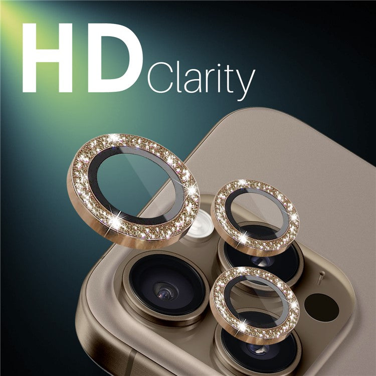 NORTHJO 1 Set For iPhone 16 Pro / 16 Pro Max Camera Lens Film Tempered Glass+Metal Glitter Rear Lens Protector - Brown