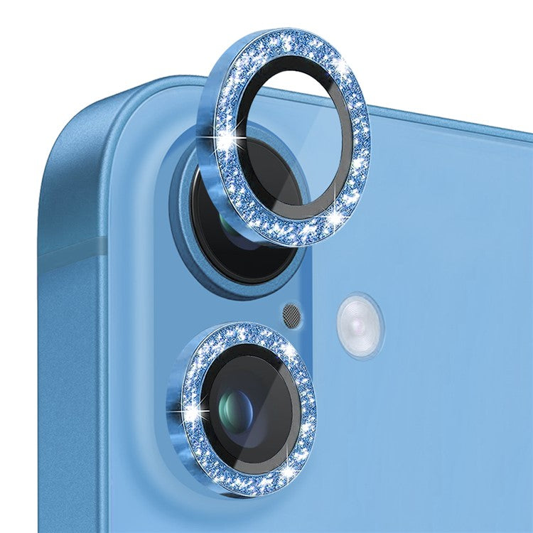 NORTHJO 1 Set For iPhone 16 / 16 Plus Camera Lens Film Tempered Glass+Metal Glitter Rear Lens Protector - Blue