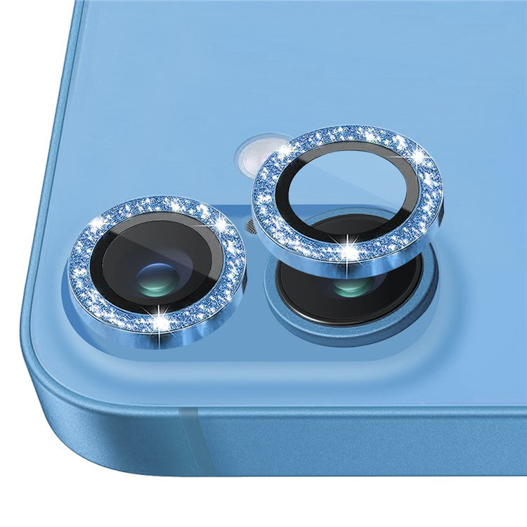 NORTHJO 1 Set For iPhone 16 / 16 Plus Camera Lens Film Tempered Glass+Metal Glitter Rear Lens Protector - Blue