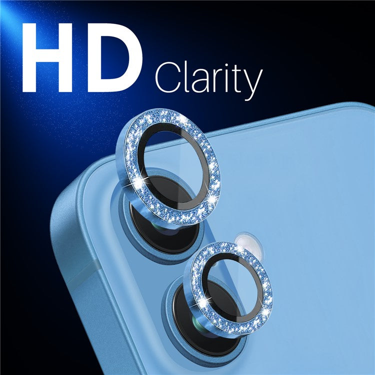 NORTHJO 1 Set For iPhone 16 / 16 Plus Camera Lens Film Tempered Glass+Metal Glitter Rear Lens Protector - Blue