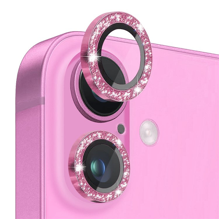 NORTHJO 1 Set For iPhone 16 / 16 Plus Camera Lens Film Tempered Glass+Metal Glitter Rear Lens Protector - Rose