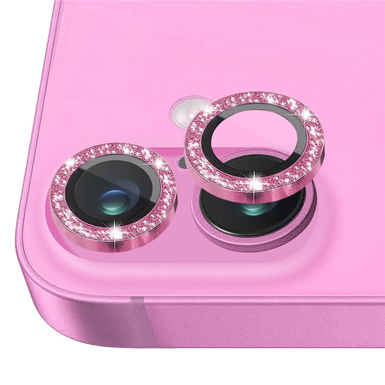 NORTHJO 1 Set For iPhone 16 / 16 Plus Camera Lens Film Tempered Glass+Metal Glitter Rear Lens Protector - Rose