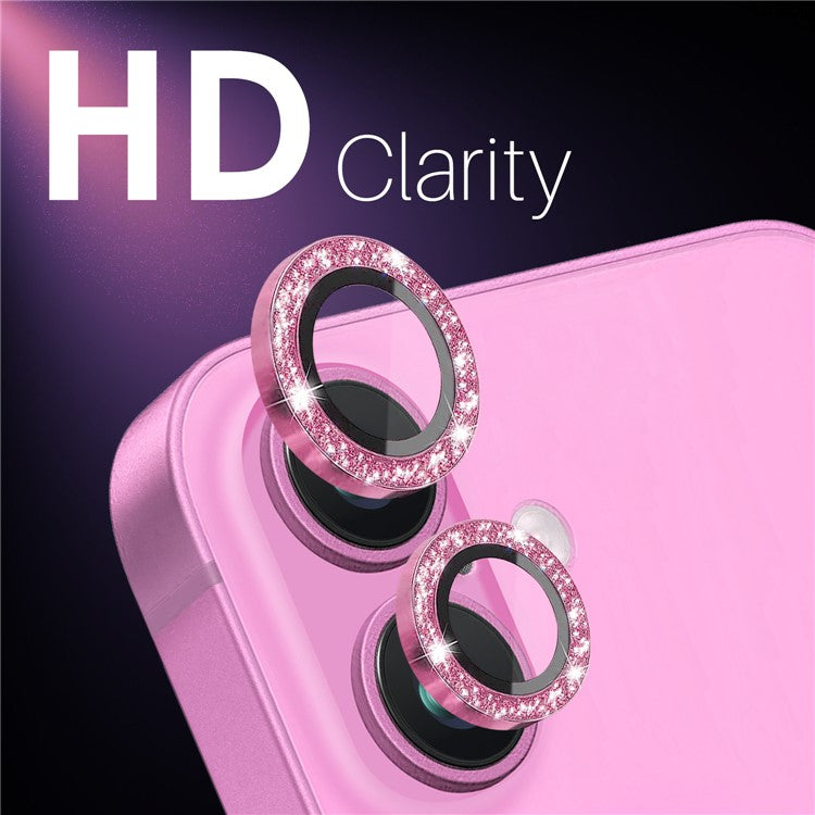 NORTHJO 1 Set For iPhone 16 / 16 Plus Camera Lens Film Tempered Glass+Metal Glitter Rear Lens Protector - Rose