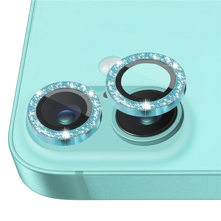 NORTHJO 1 Set For iPhone 16 / 16 Plus Camera Lens Film Tempered Glass+Metal Glitter Rear Lens Protector - Cyan