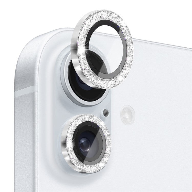 NORTHJO 1 Set For iPhone 16 / 16 Plus Camera Lens Film Tempered Glass+Metal Glitter Rear Lens Protector - Silver