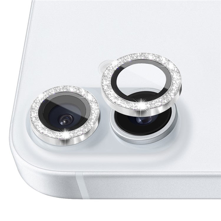 NORTHJO 1 Set For iPhone 16 / 16 Plus Camera Lens Film Tempered Glass+Metal Glitter Rear Lens Protector - Silver