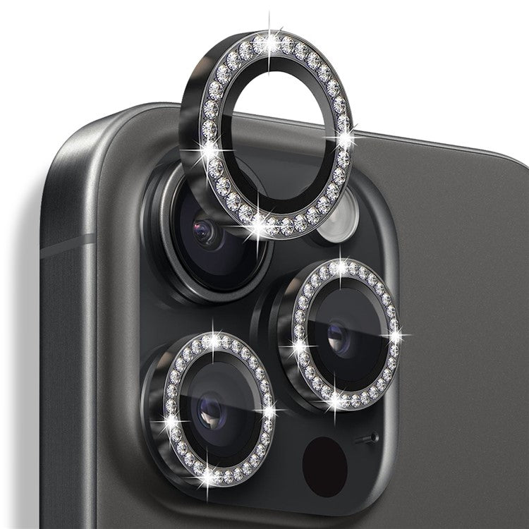 NORTHJO For iPhone 16 Pro / 16 Pro Max Lens Protector Rhinestone Ring Tempered Glass Lens Film - Graphite