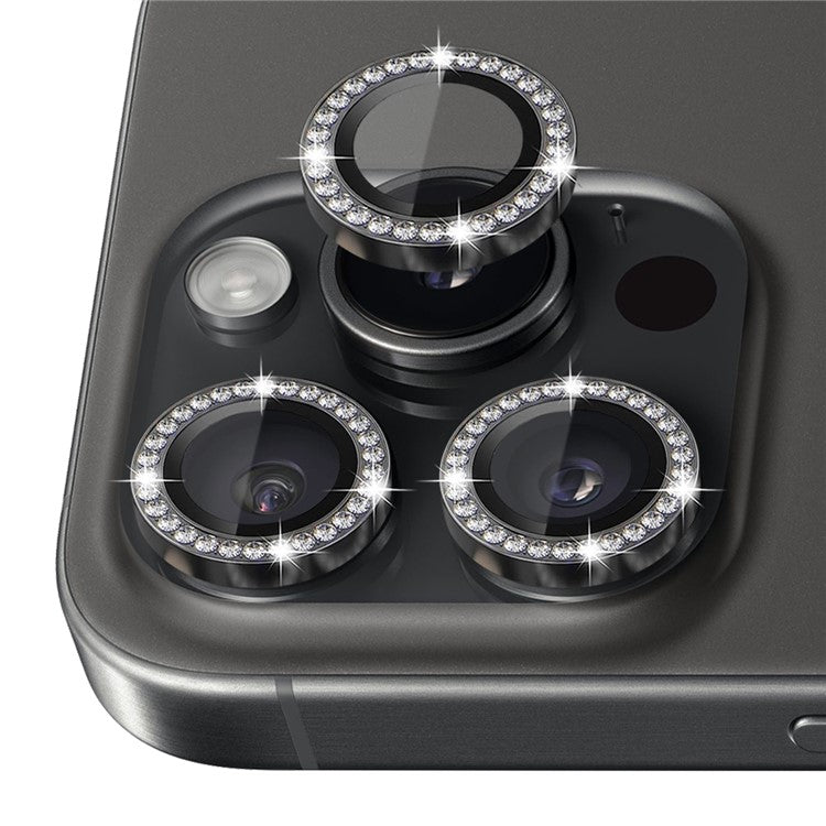 NORTHJO For iPhone 16 Pro / 16 Pro Max Lens Protector Rhinestone Ring Tempered Glass Lens Film - Graphite