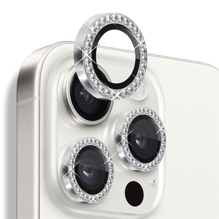 NORTHJO For iPhone 16 Pro / 16 Pro Max Lens Protector Rhinestone Ring Tempered Glass Lens Film - Silver