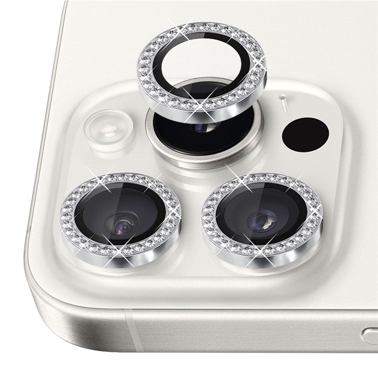 NORTHJO For iPhone 16 Pro / 16 Pro Max Lens Protector Rhinestone Ring Tempered Glass Lens Film - Silver