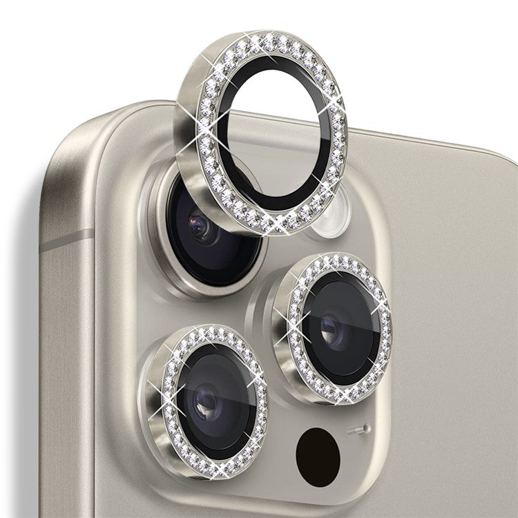 NORTHJO For iPhone 16 Pro / 16 Pro Max Lens Protector Rhinestone Ring Tempered Glass Lens Film - Natural