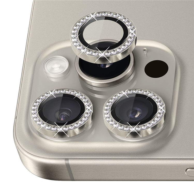 NORTHJO For iPhone 16 Pro / 16 Pro Max Lens Protector Rhinestone Ring Tempered Glass Lens Film - Natural