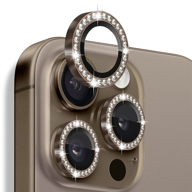 NORTHJO For iPhone 16 Pro / 16 Pro Max Lens Protector Rhinestone Ring Tempered Glass Lens Film - Brown