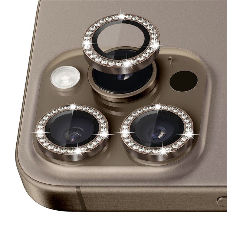 NORTHJO For iPhone 16 Pro / 16 Pro Max Lens Protector Rhinestone Ring Tempered Glass Lens Film - Brown