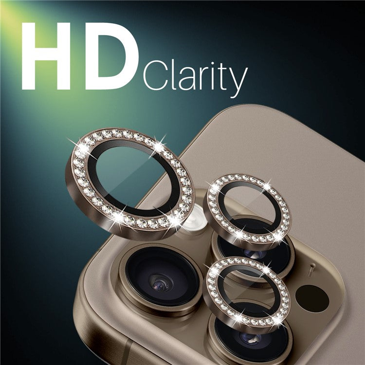 NORTHJO For iPhone 16 Pro / 16 Pro Max Lens Protector Rhinestone Ring Tempered Glass Lens Film - Brown