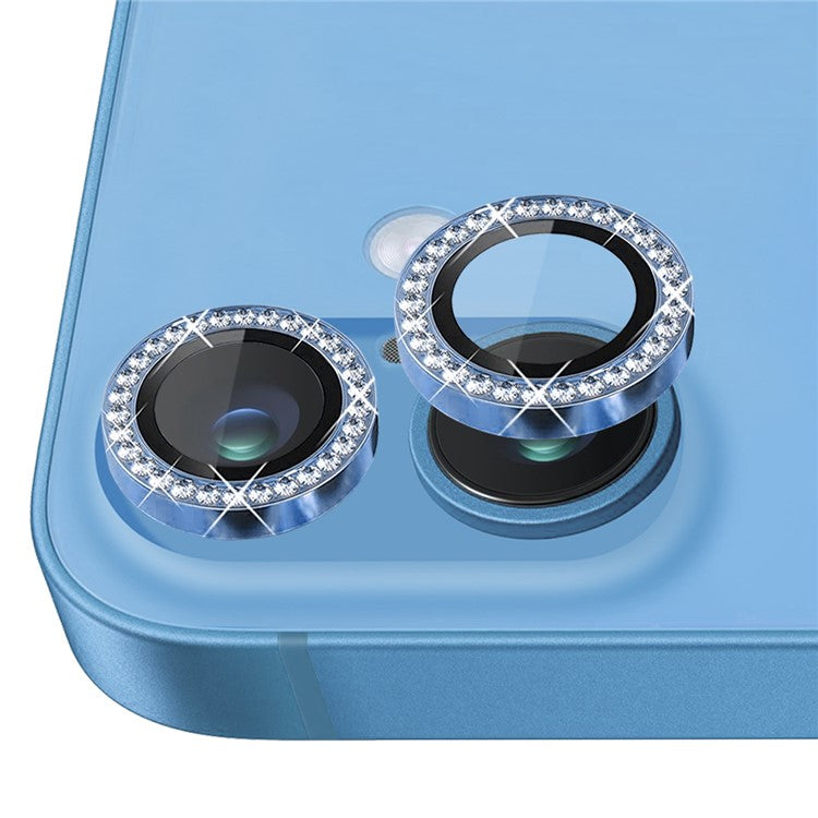 NORTHJO For iPhone 16 / 16 Plus Lens Protector Rhinestone Ring Tempered Glass Lens Film - Blue